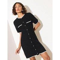 Friends Like These Boucle Short Sleeve Tipped Knitted Dress - Black