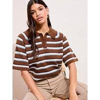 Friends Like These Stripe Collar Knit T-Shirt - Brown