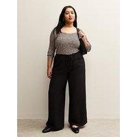 New Look Curve Elasticated Waist Wide Leg Beach Trousers - Black