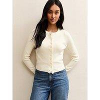 New Look Scalloped Trim Compact Knit Cardigan - Cream