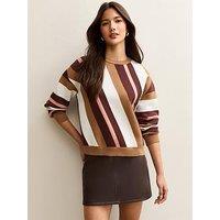 New Look Diagonal Stripe Jumper - Brown