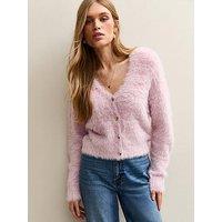 New Look Super Fluffy Button Up Cardigan - Light Pink