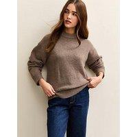 New Look Crew Neck Oversized Textured Knit Jumper - Mink Brown