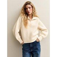 New Look Stitchy Polo Batwing Jumper - Cream