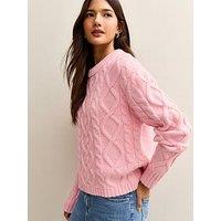 New Look Midweight Cable Knit Jumper - Bright Pink