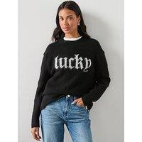 Allsaints Lucky Or Not Slogan Long Sleeve Jumper - Black