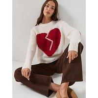 Allsaints Luvheart Crew Neck Jumper - Ecru White /Red