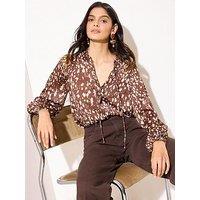 Friends Like These Tie Neck Blouson Blouse - Brown