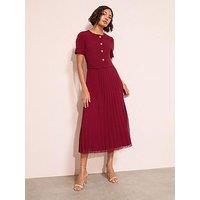 Friends Like These Button Through 2 In 1 Pleat Midi Dress - Red