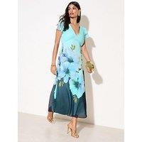 Friends Like These V Neck Placement Print Hem Tiered Sleeve Midaxi - Blue
