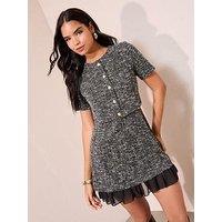 Friends Like These Boucle 2 In 1 Peplum Hem Mini Dress - Black