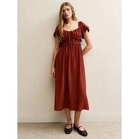 New Look Shirred Sweetheart Neck Ruched Midi Dress - Red