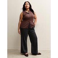 New Look Curves Elasticated Waist Pull On Wide Leg Jeans - Black