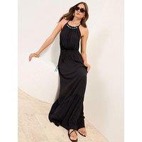 Friends Like These Beaded Halterneck Beach Cover-Up Dress - Black
