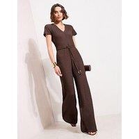 Friends Like These Beaded Drawstring Textured Jersey Jumpsuit - Brown