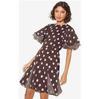 Friends Like These Tiered Flutter Sleeve Chiffon Mini Dress - Brown/Cream