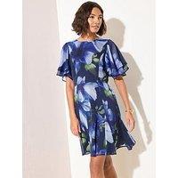 Friends Like These Tiered Flutter Sleeve Chiffon Mini Dress - Blue