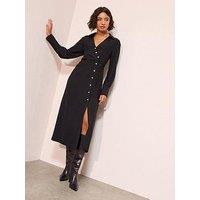 Friends Like These Side Button Midi Shirt Dress - Black