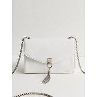 New Look Faux Leather Snake Embossed Tassel Crossbody Bag - White