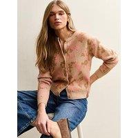 New Look Floral Midweight Crewneck Cardigan - Camel