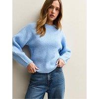New Look Ribbed Knit Long Sleeve Jumper - Mid - Blue