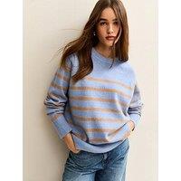 New Look Striped Raglan Sleeves Oversized Jumper - Blue