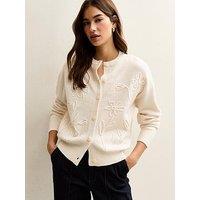 New Look 3D Floral Knitted Cardigan - Cream