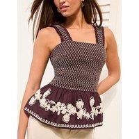Friends Like These Shirred Embroidered Cami Top - Burgundy