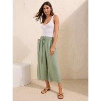 Friends Like These Shirred Waist Linen Culotte - Green