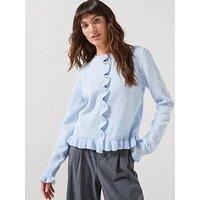 Jdy Long Sleeve Frill Knitted Cardigan - Blue