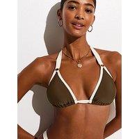 New Look Mid Wide Strap Triangle Bikini Top - Brown