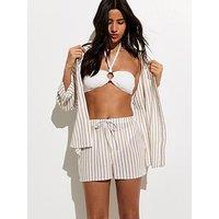 New Look Striped Drawstring Waist Beach Shorts - White