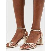 New Look Faux Leather Knot Strap Block Heel Sandals - Gold