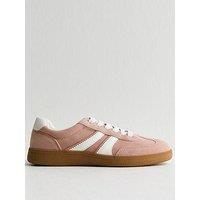 New Look Faux Suede Side Stripe Trainers - Light Pink