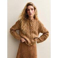 New Look Cable Knit Cardigan - Camel Brown