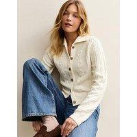 New Look Floral Embroidered Lightweight Knit Cardigan - Cream