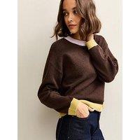 New Look Contrast Rib Crew Neck Jumper - Brown