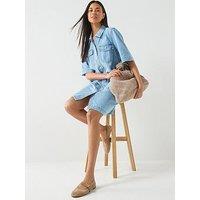 Only Belle Short Sleeve Button Front Denim Dress - Blue