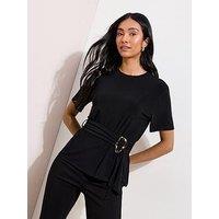 Friends Like These Short Sleeve Belted Hardware Detail Top - Black