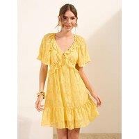 Friends Like These Burnout Ruffle V Neck Mini Dress - Yellow