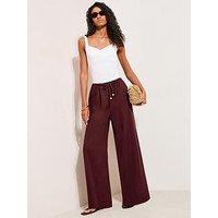 Friends Like These Linen Wide Leg Tie Trouser - Brown