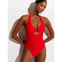 New Look U Ring Underwired Halter Neck Swimsuit - Bright Red