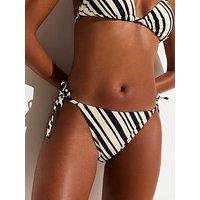 New Look Striped Side Tie Bikini Bottoms - Black