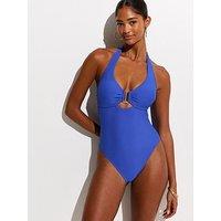 New Look Mid U Ring Underwired Halter Neck Swimsuit - Blue