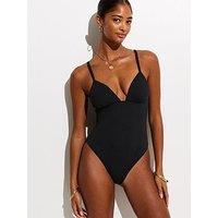 New Look Textured Ruched Cup Swimsuit - Black