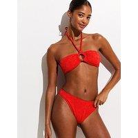 New Look Textured High Leg Hipster Bikini Bottoms - Bright Red