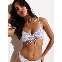 New Look Sun Print Ruched Bikini Top - Blue