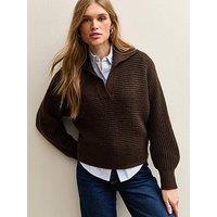 New Look Stitchy Polo Batwing Jumper - Dark Brown