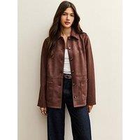 New Look Faux Suede Button Front Jacket - Dark Brown