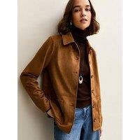 New Look Faux Suede Button Front Jacket - Tan